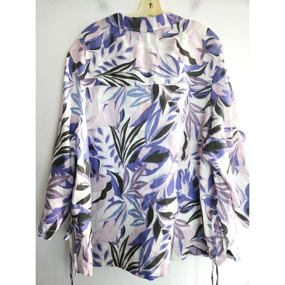 NWT C&C California Lavender Purple Print 100% Linen Pop Over Blouse size 3X - Picture 2 of 12